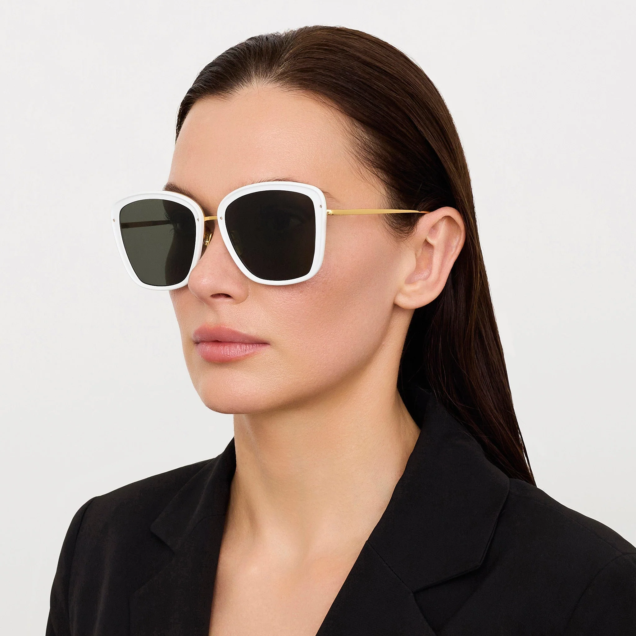 Anais Sunglasses in 22K White Gold and Grey - Image 3