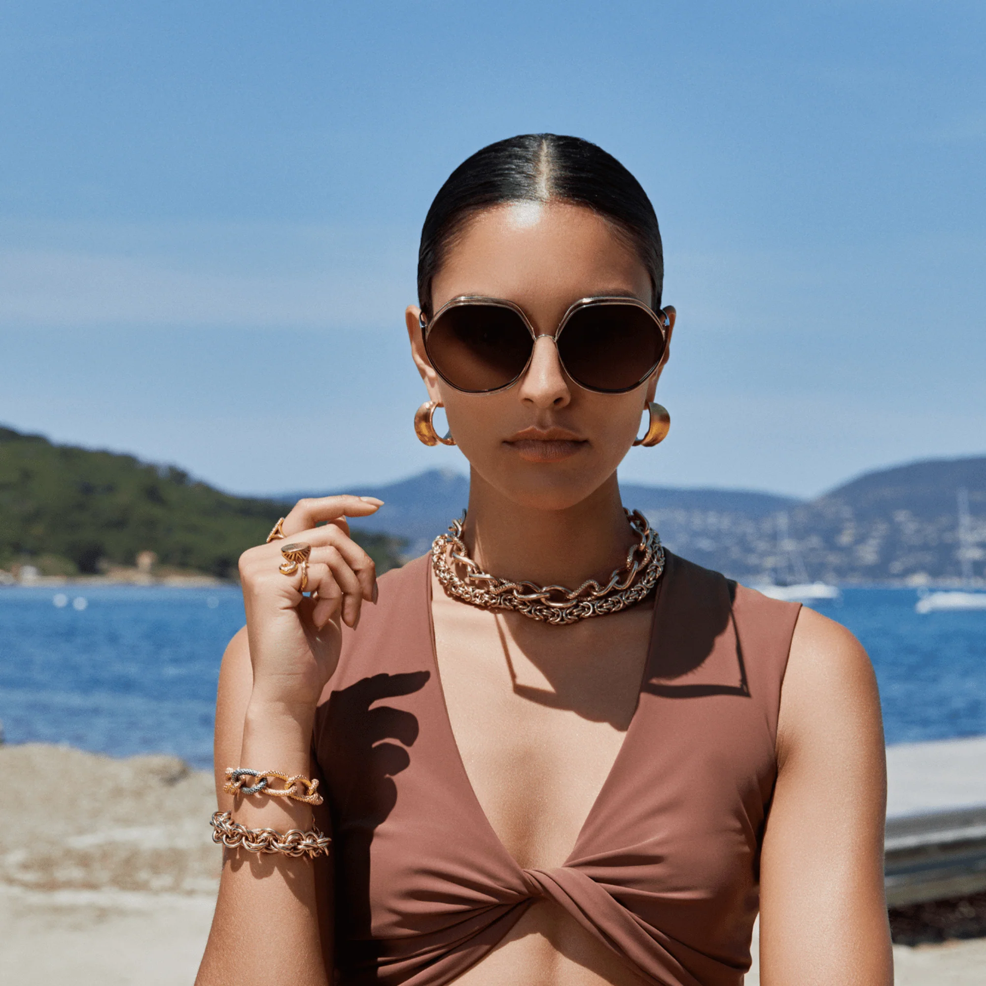 Aspen Sunglasses in 22K Gold and Mocha - Image 3