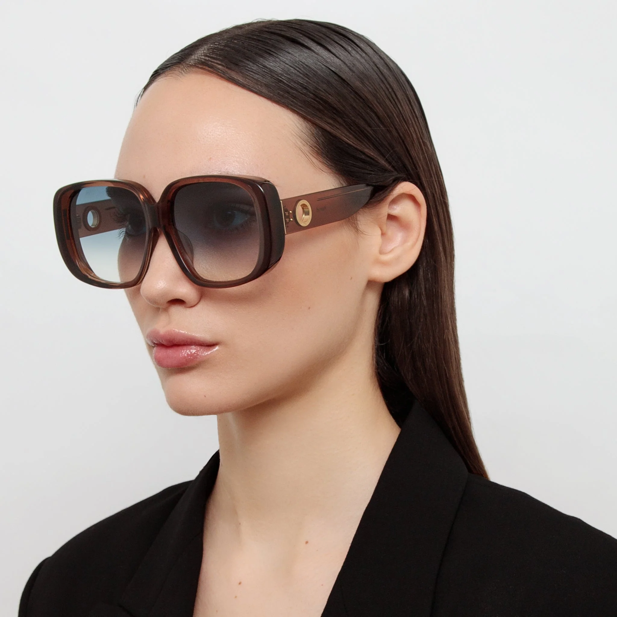 Astrid Oversized Sunglasses in Brown and Aqua - Image 3