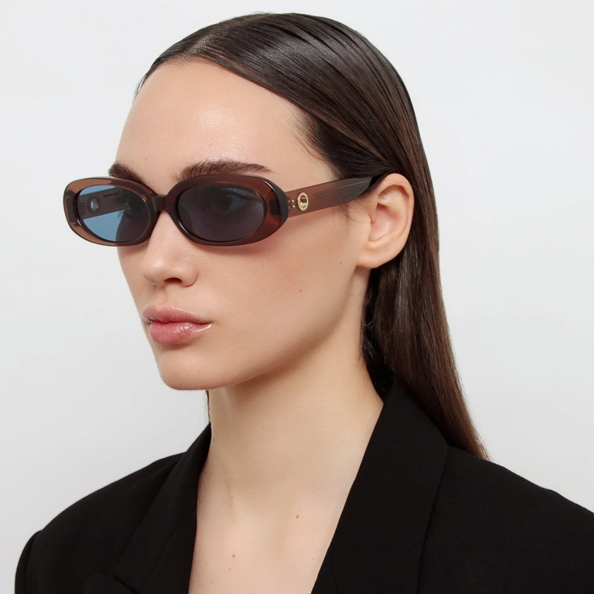 Cara Oval Sunglasses in Brown and Aqua - Image 3