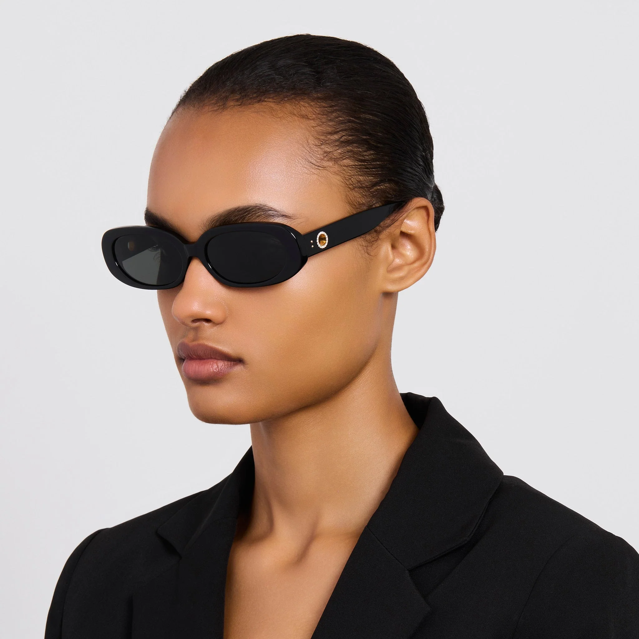 Cara Sunglasses in Black with Diamonds and 22K Gold - Image 3