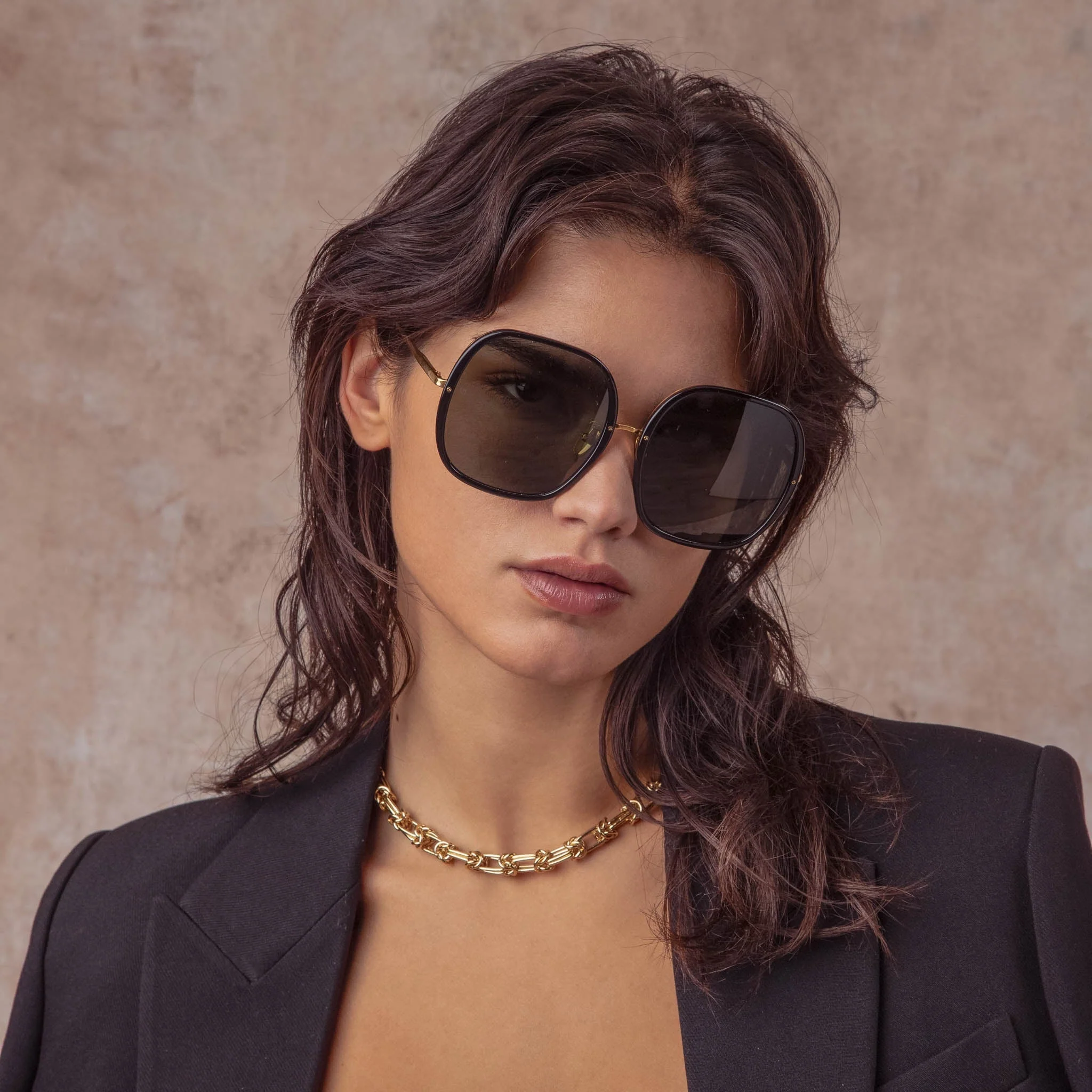 Celia Sunglasses in 22K Gold and Grey - Image 3