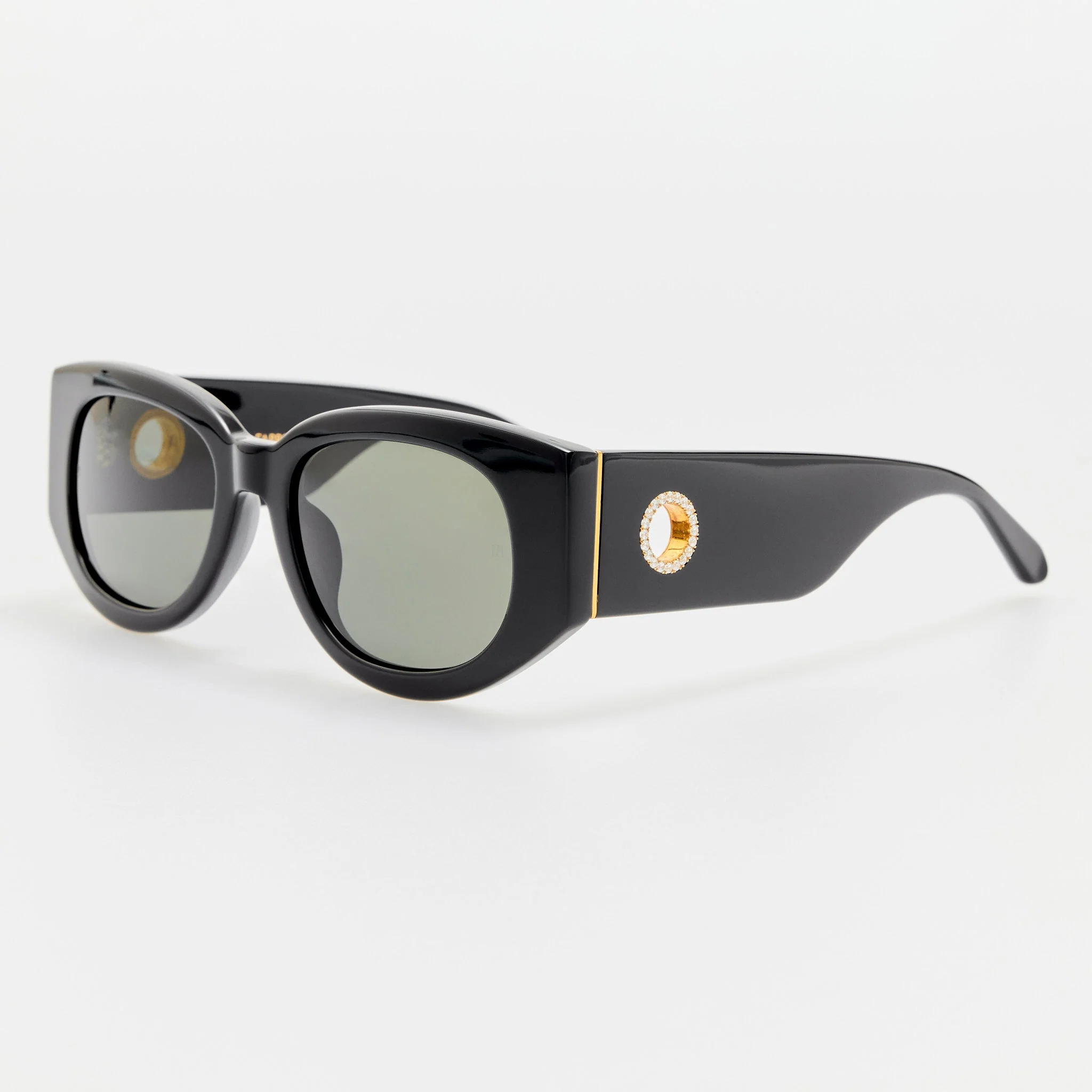 Debbie Sunglasses in Black with Diamonds and 22K Gold - Image 2