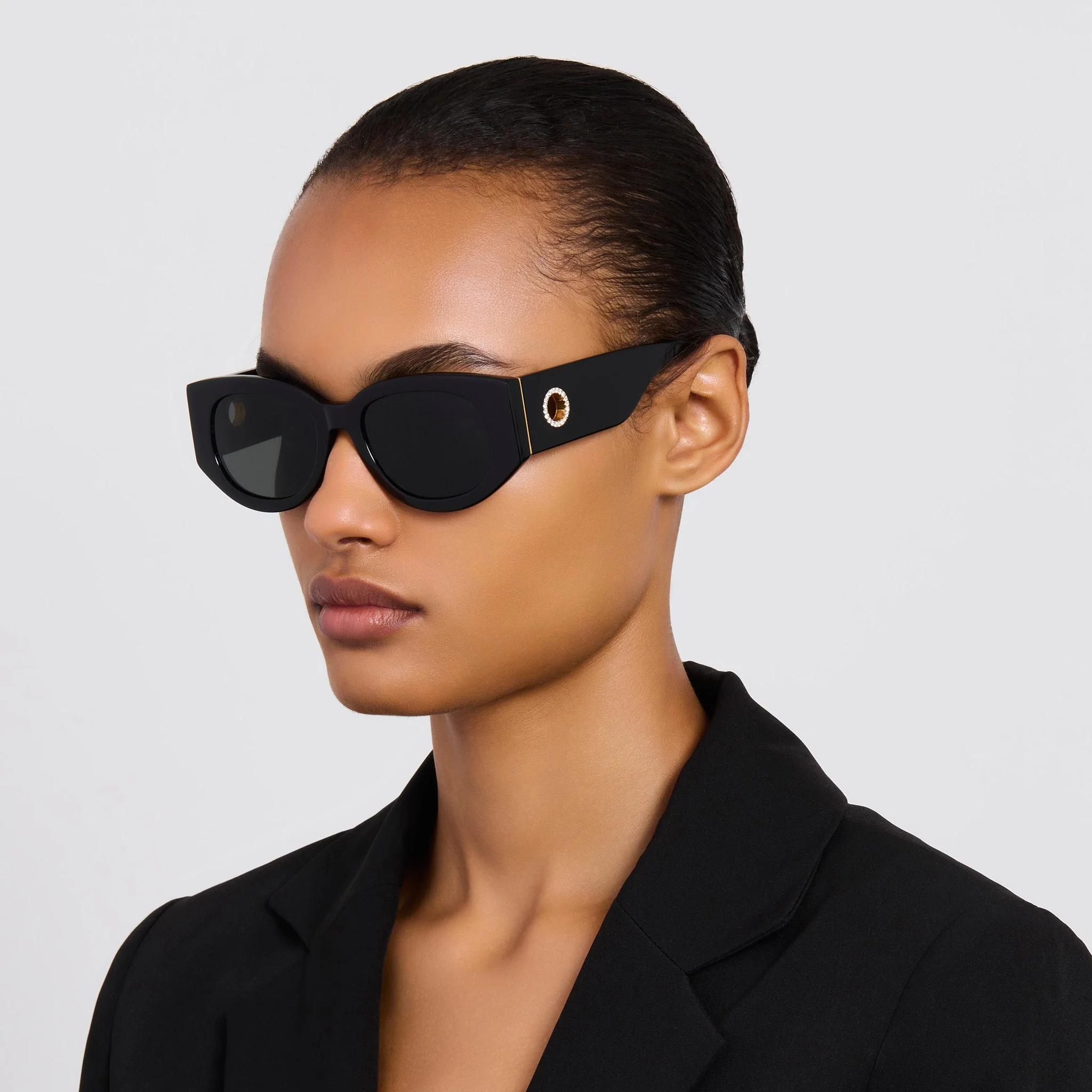 Debbie Sunglasses in Black with Diamonds and 22K Gold - Image 3