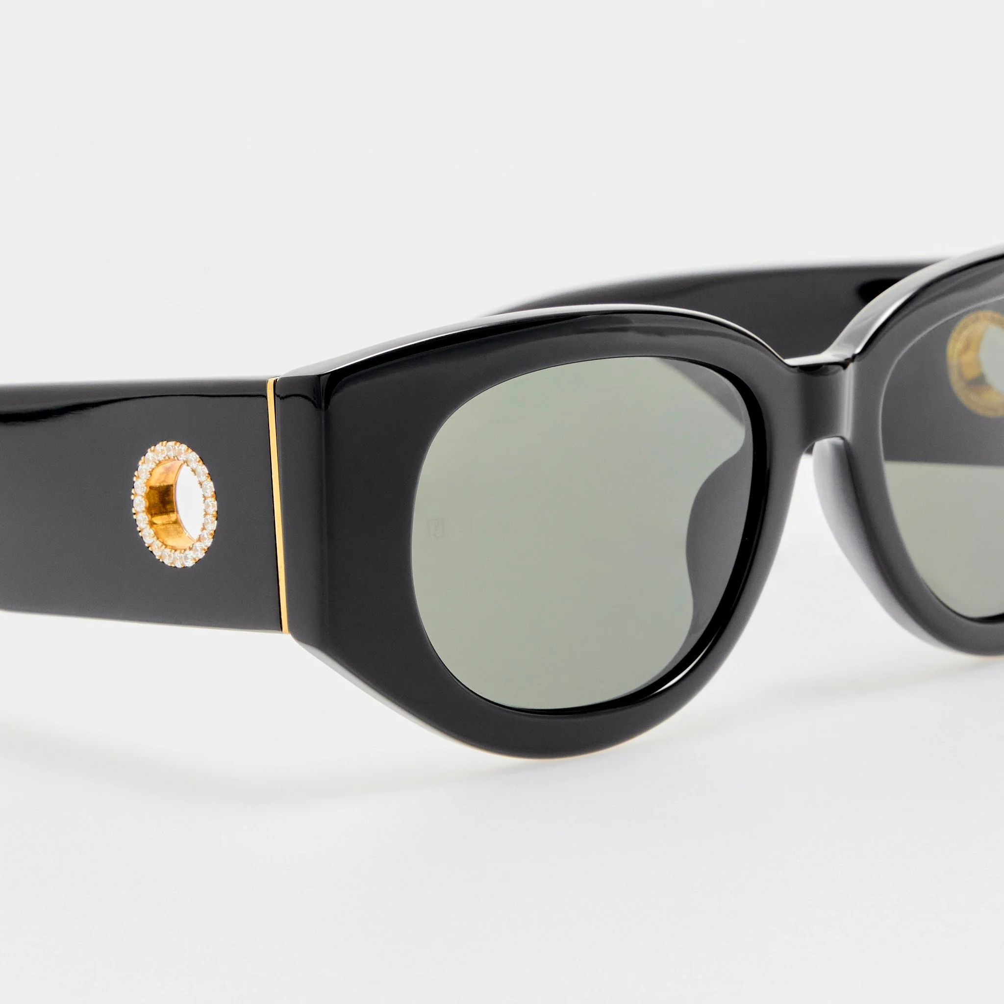 Debbie Sunglasses in Black with Diamonds and 22K Gold - Image 7