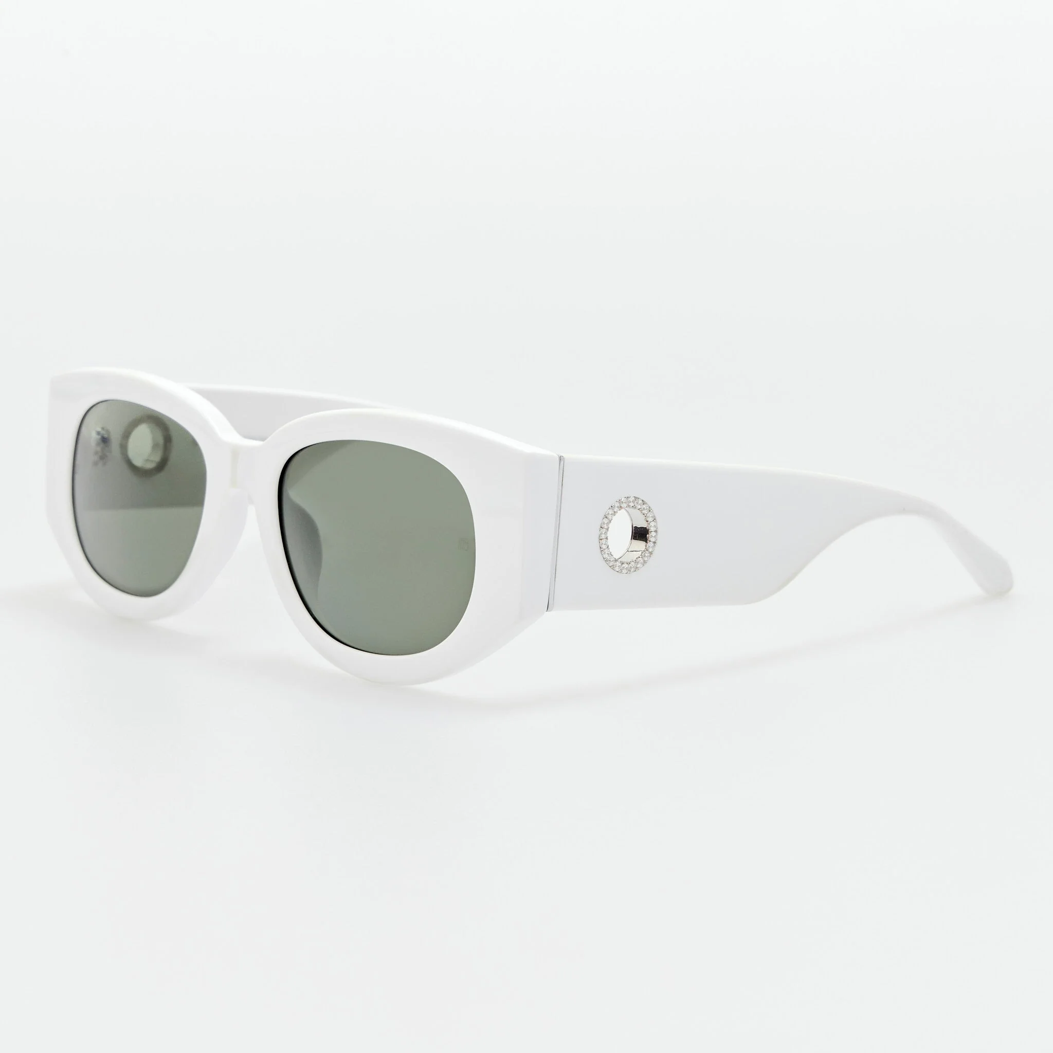 Debbie Sunglasses in White with Diamonds and 22K White Gold - Image 2