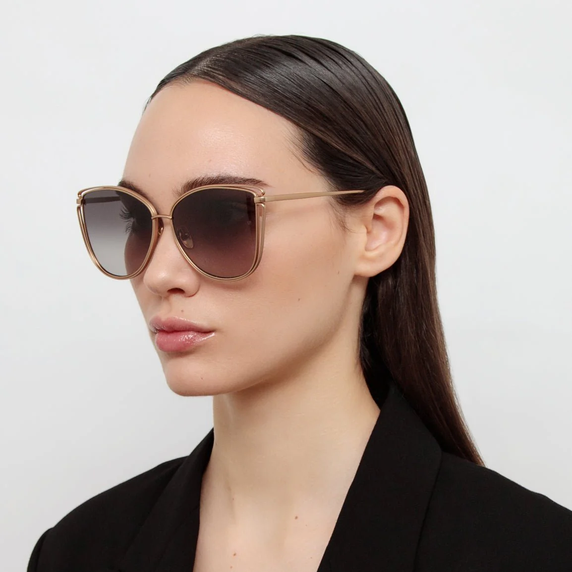 Dinah Sunglasses in Matt 18K Rose Gold and Grey - Image 3