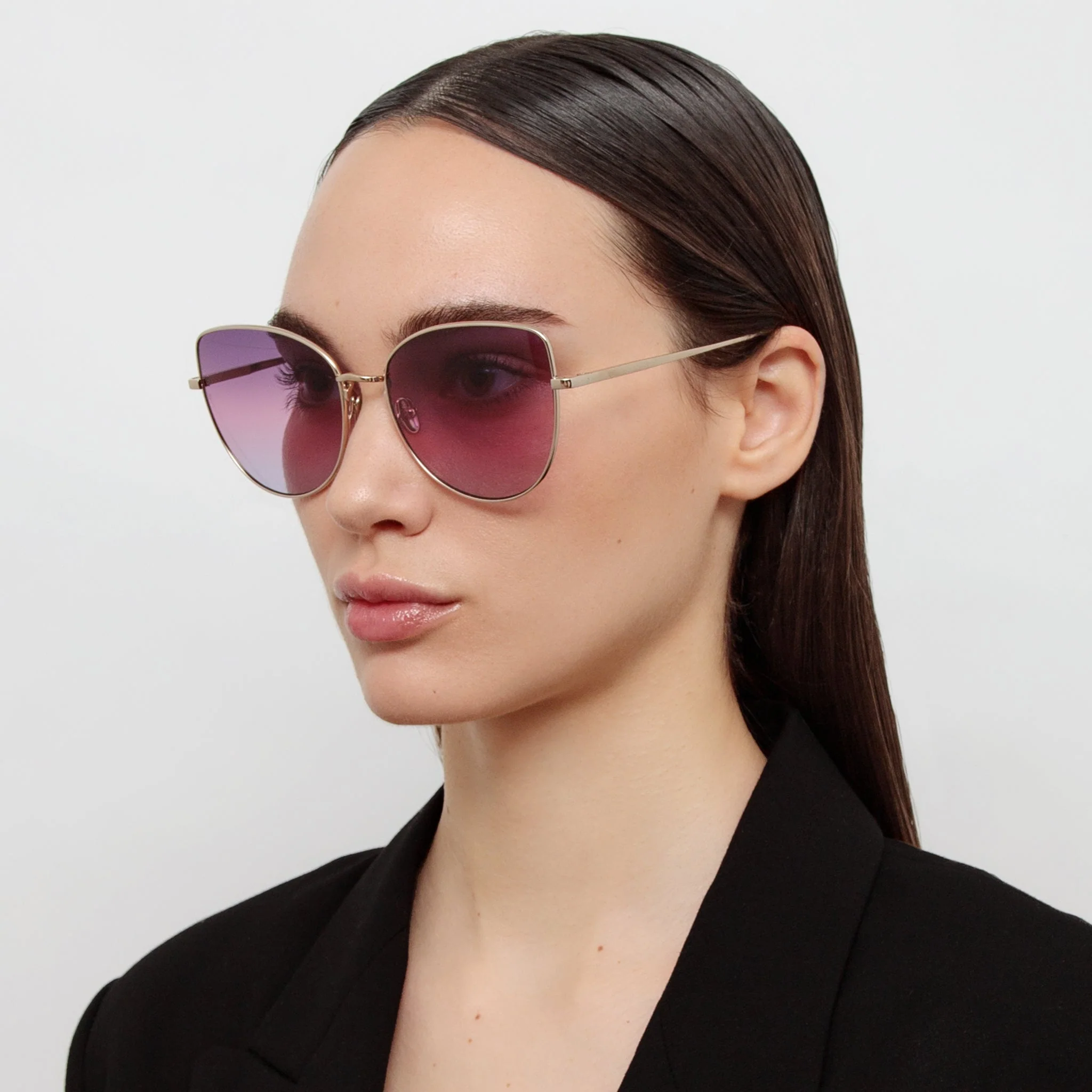 Eloise Cat Eye Sunglasses in 22K Gold and Purple - Image 3