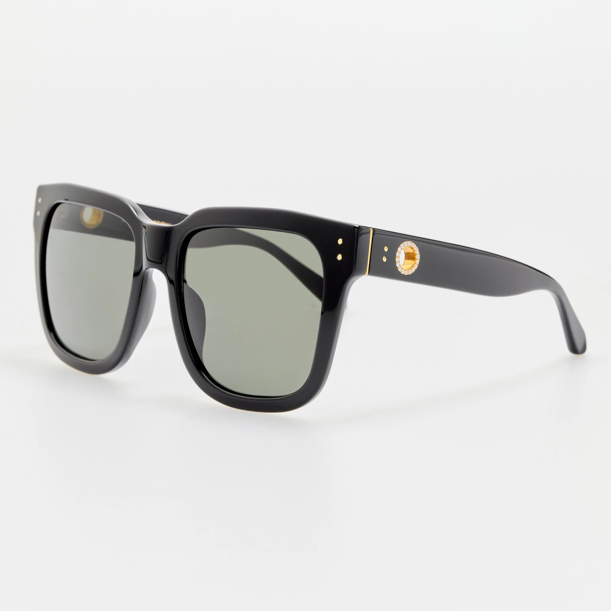 Freya Square Sunglasses in Black with Diamonds and 22K Gold - Image 2