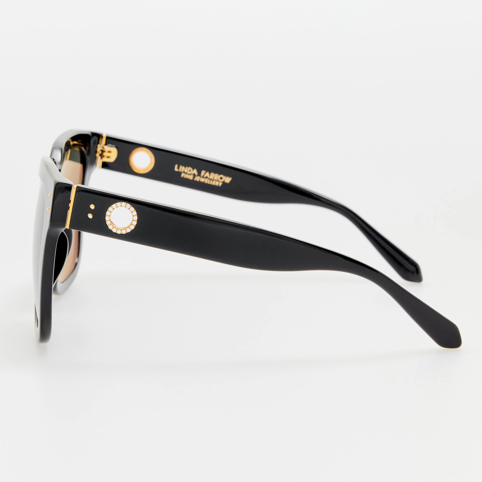 Freya Square Sunglasses in Black with Diamonds and 22K Gold - Image 5