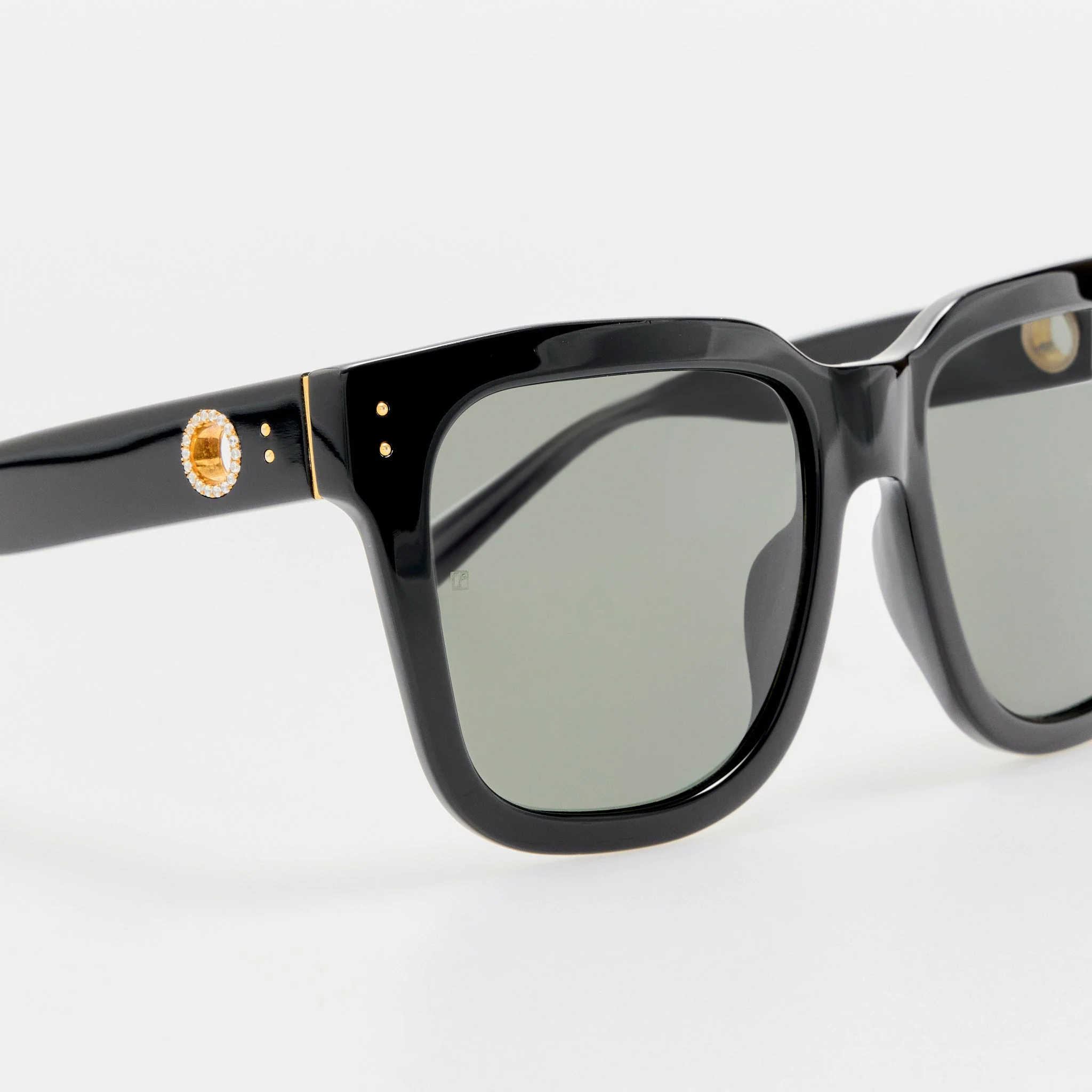 Freya Square Sunglasses in Black with Diamonds and 22K Gold - Image 6