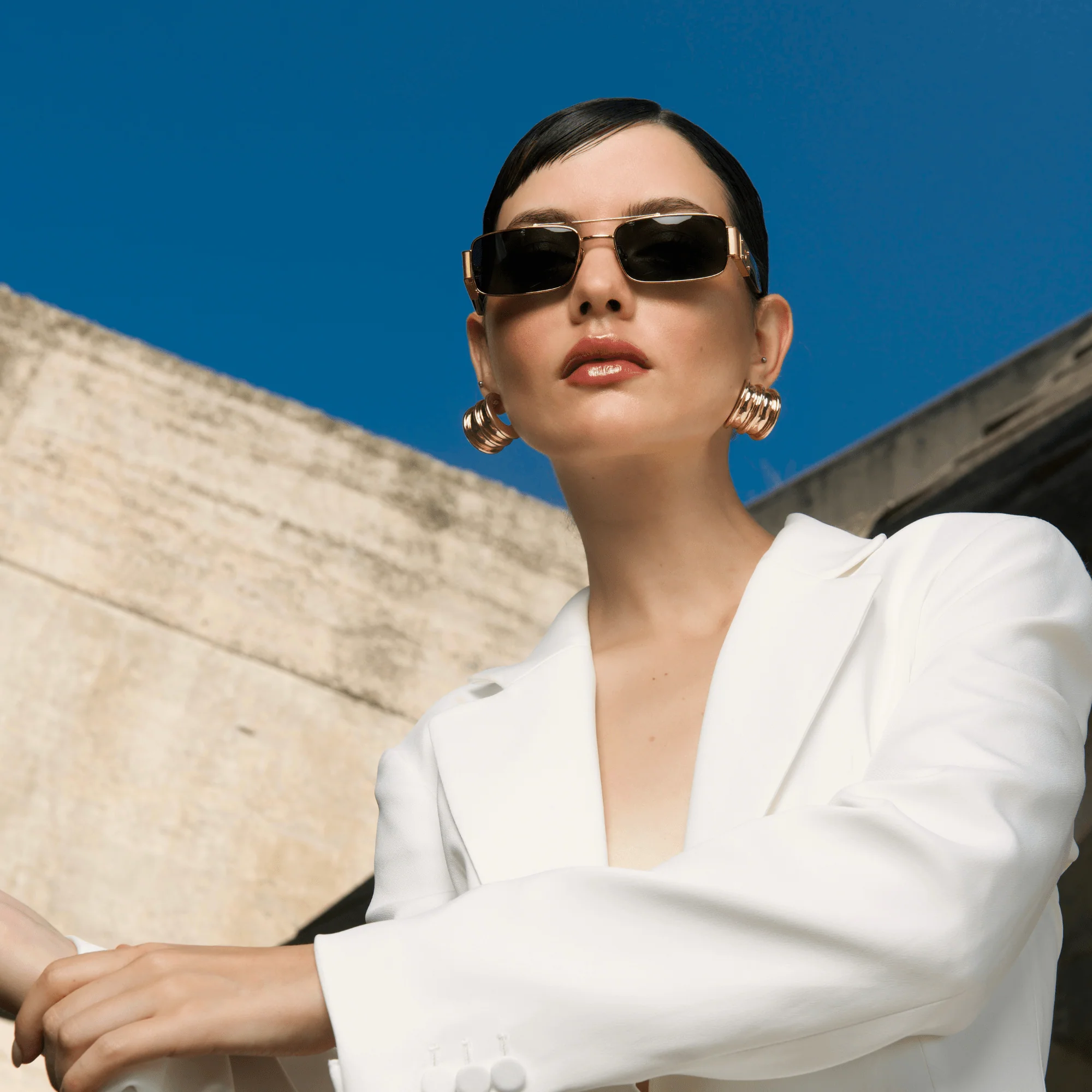 Joey Sunglasses in 22K Gold and Grey - Image 6