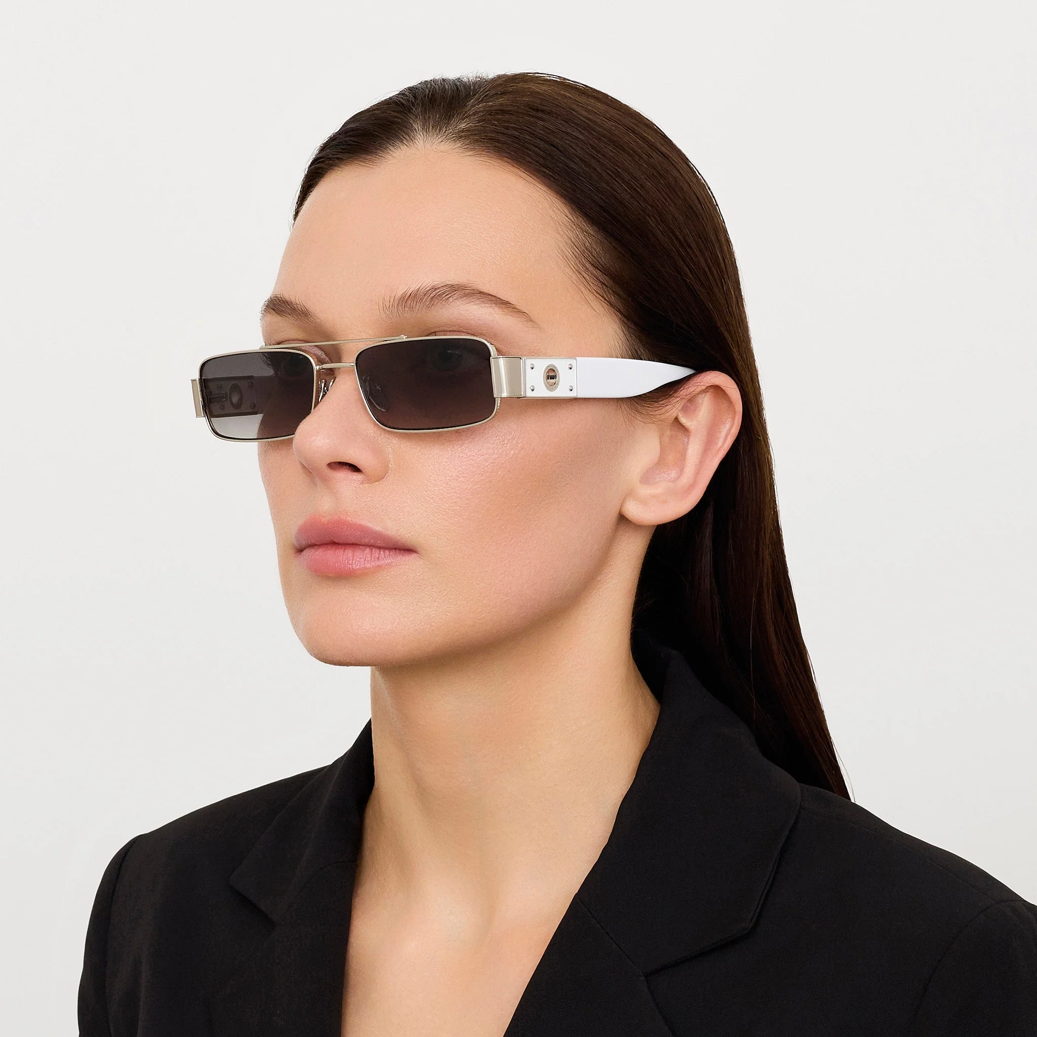 Joey Sunglasses in 22K White Gold and Grey - Image 3