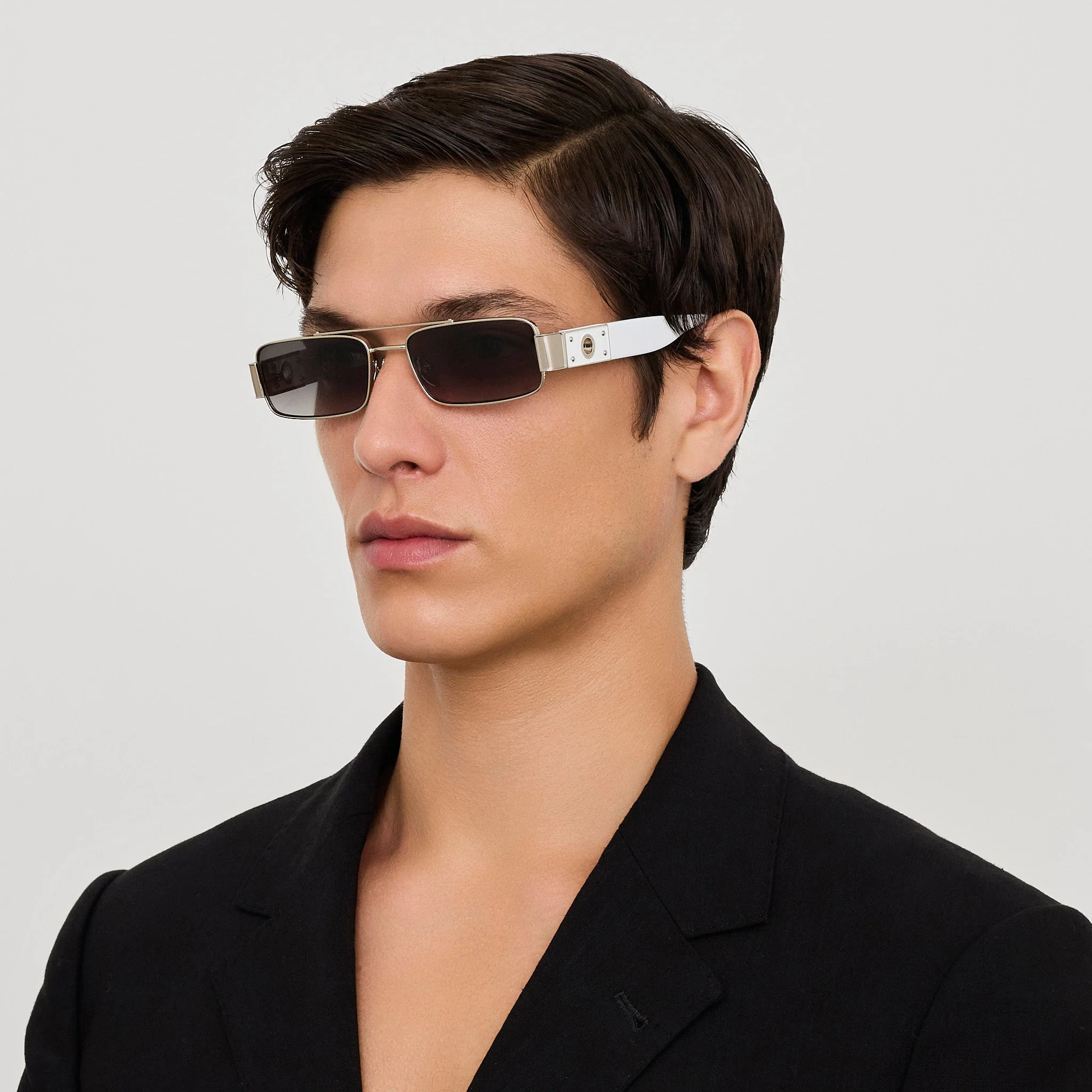 Joey Sunglasses in 22K White Gold and Grey - Image 4