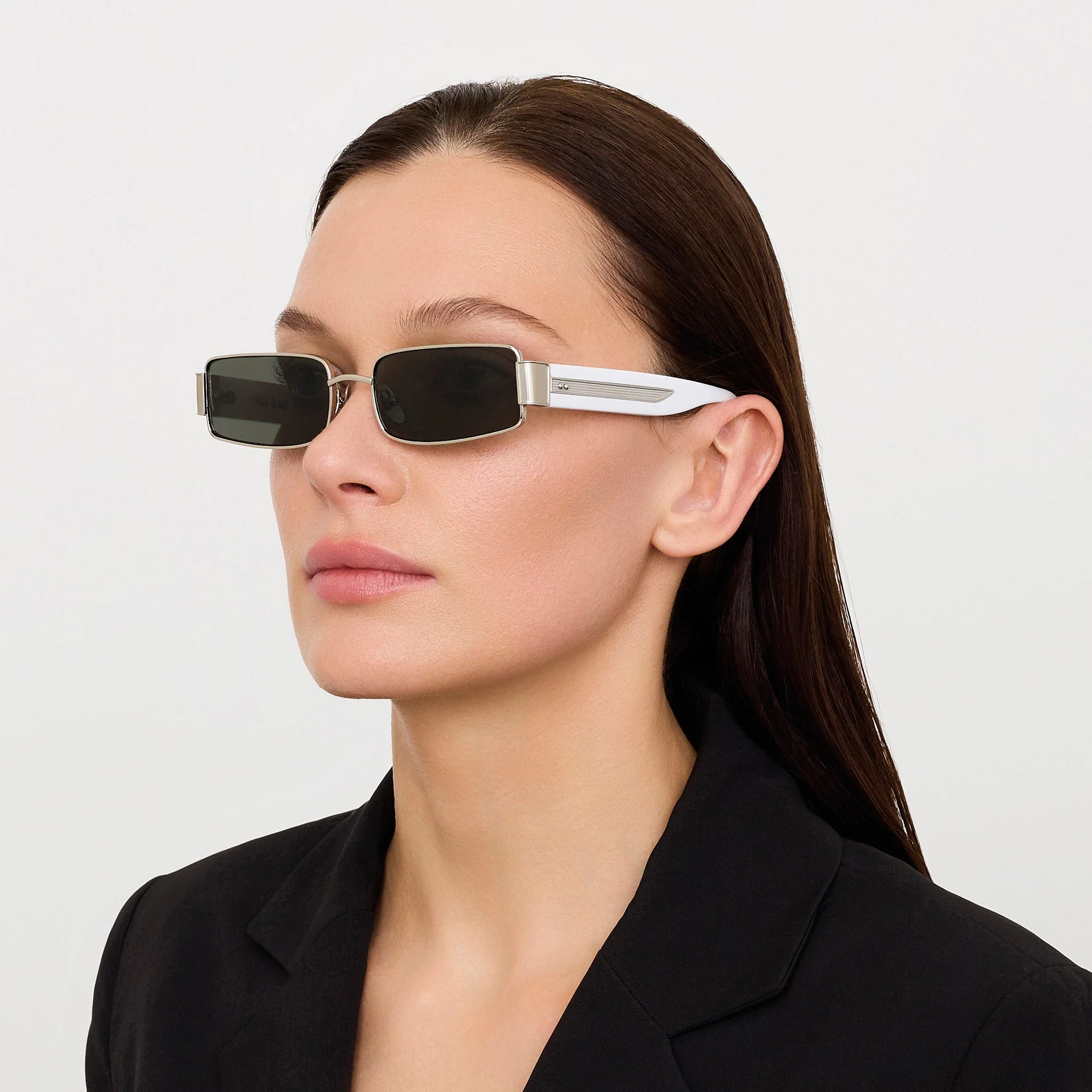Kaia Sunglasses in 22K White Gold and Grey - Image 3