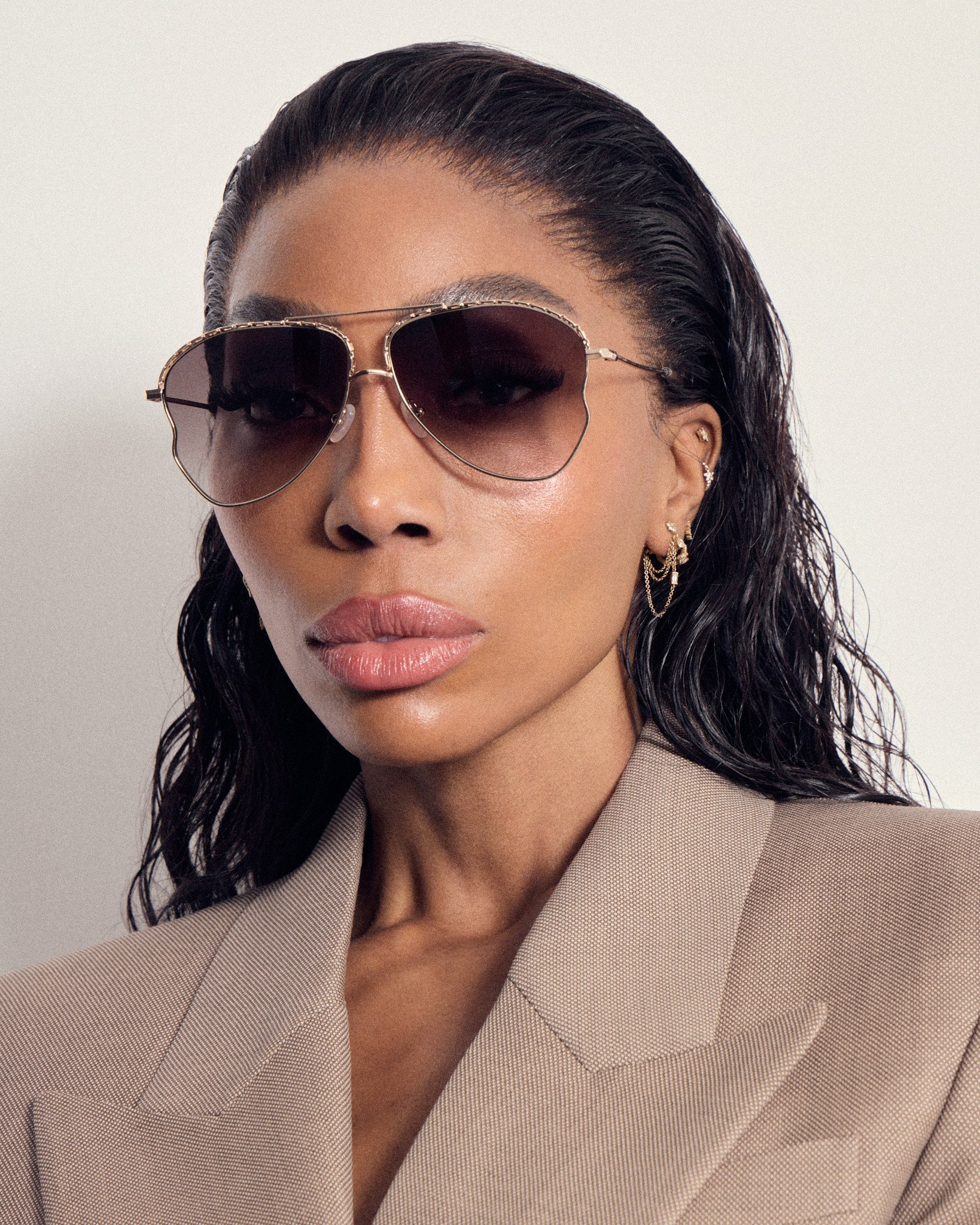 Kika Aviator Sunglasses in Mocha and Rose Gold - Image 2