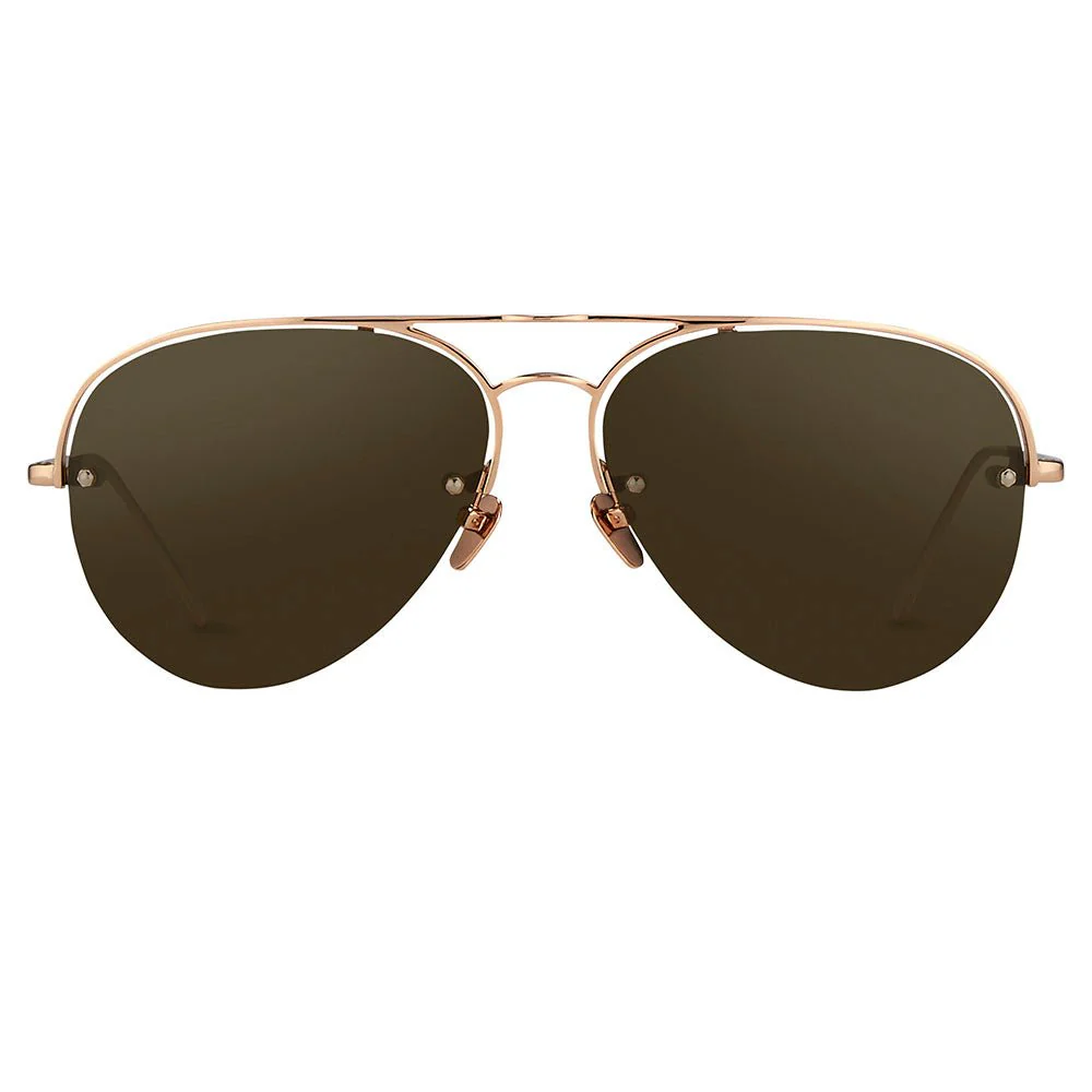 Aviator Sunglasses in 18K Rose Gold and Brown