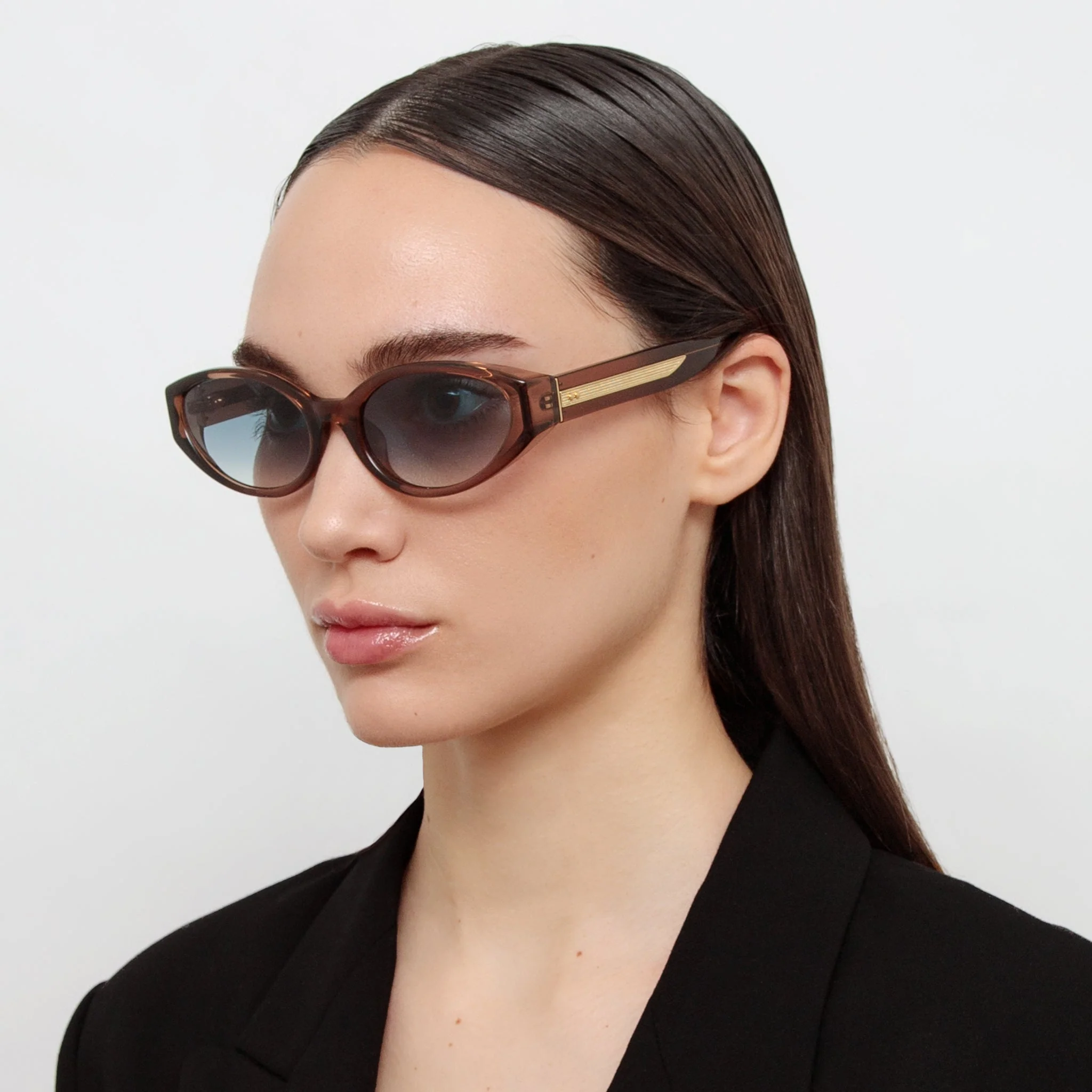 Lyra Oval Sunglasses in Brown and Aqua - Image 3