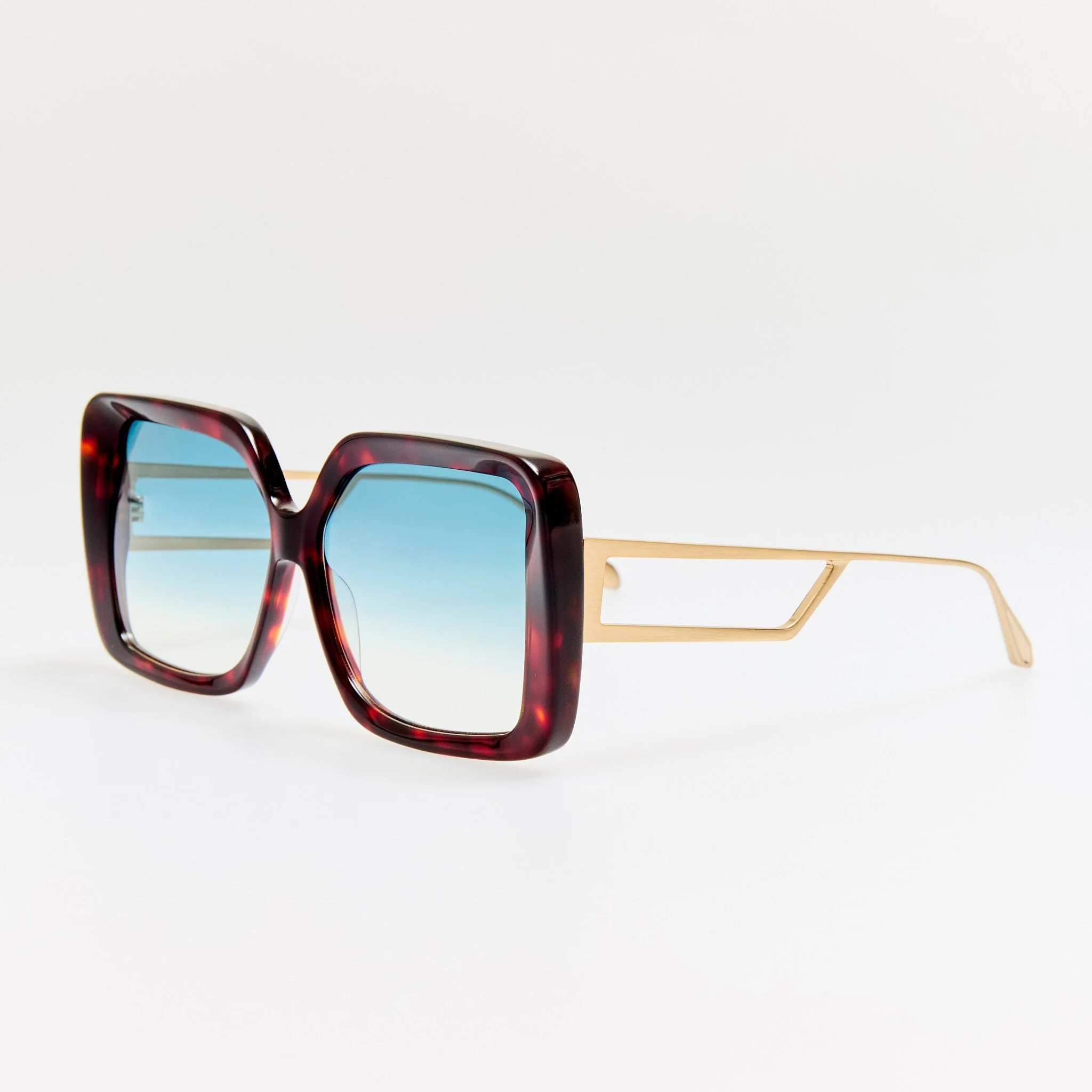 Macy Vista Temple Sunglasses in Dark Tortoiseshell with Blue Lens - Image 2