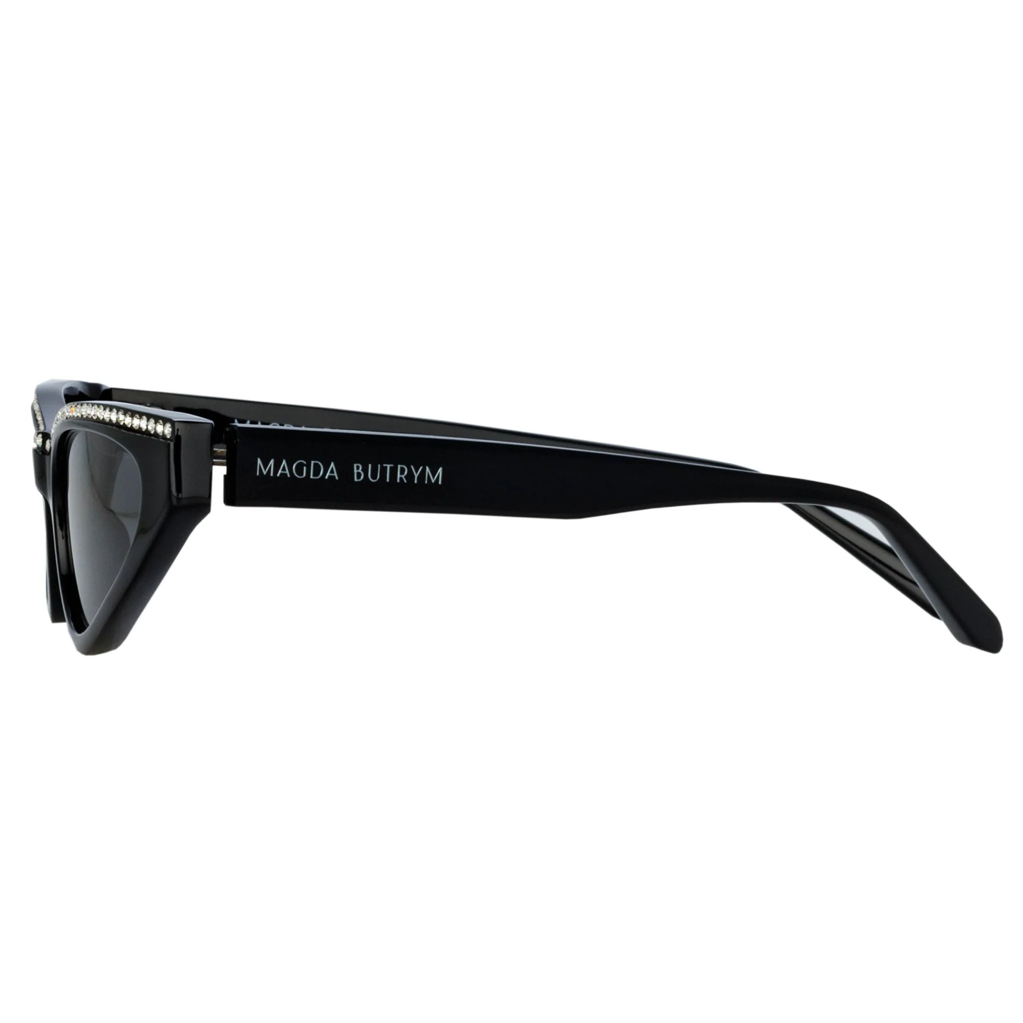 Slim Cat Eye Sunglasses in Black and Crystals - Image 4
