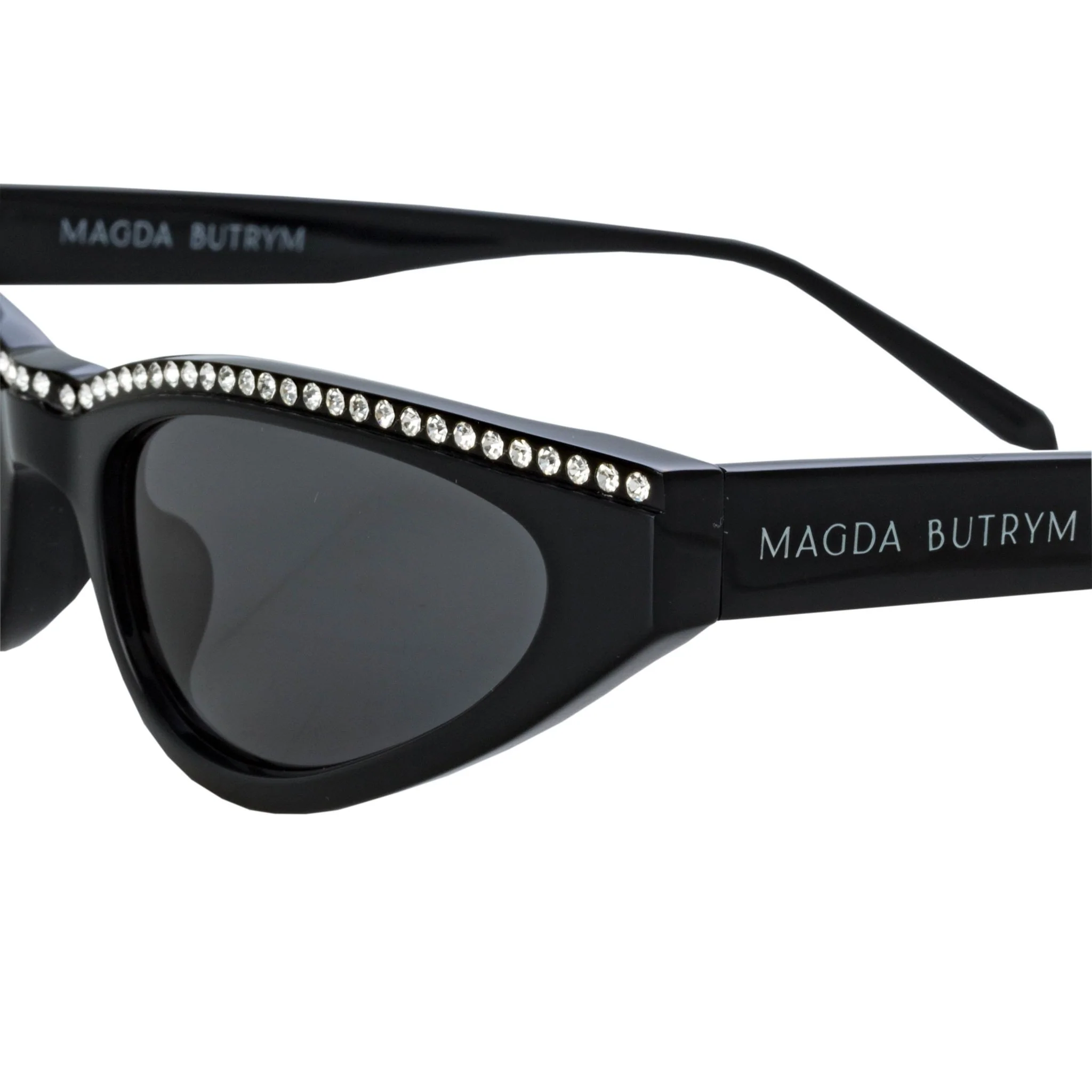Slim Cat Eye Sunglasses in Black and Crystals - Image 5