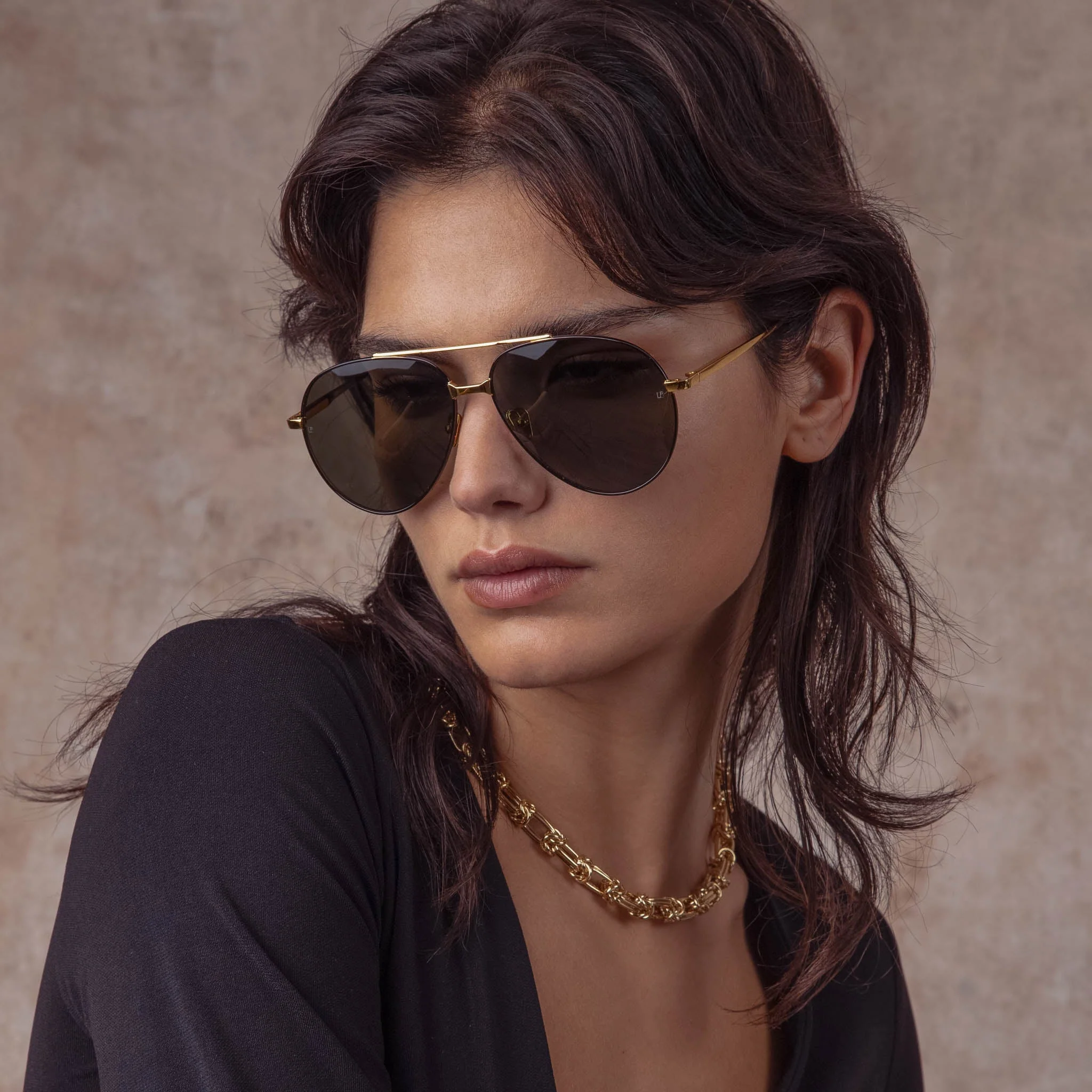 Marcelo Sunglasses in 22K Gold and Grey - Image 3