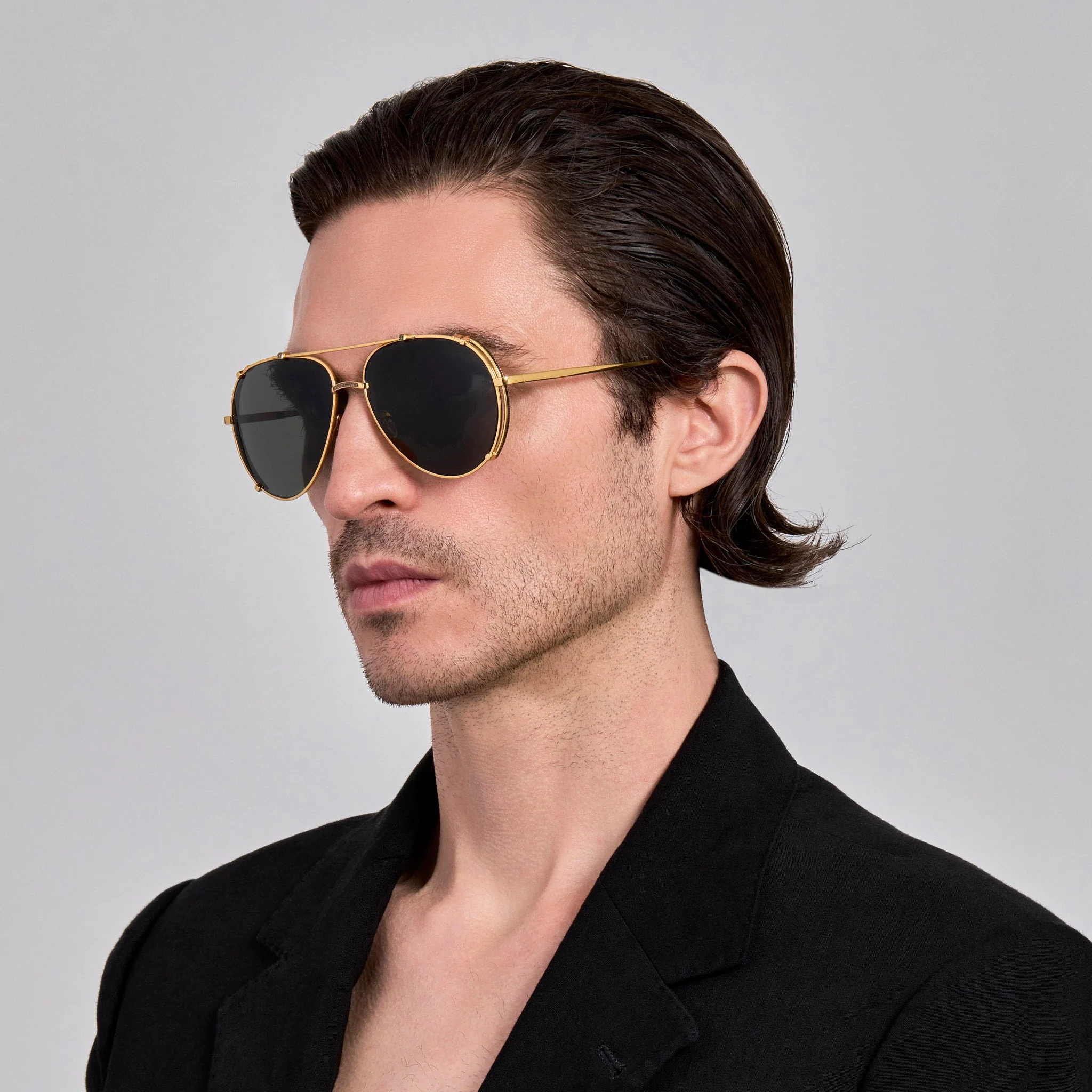 Newman Sunglasses in 22K Gold and Grey - Image 3