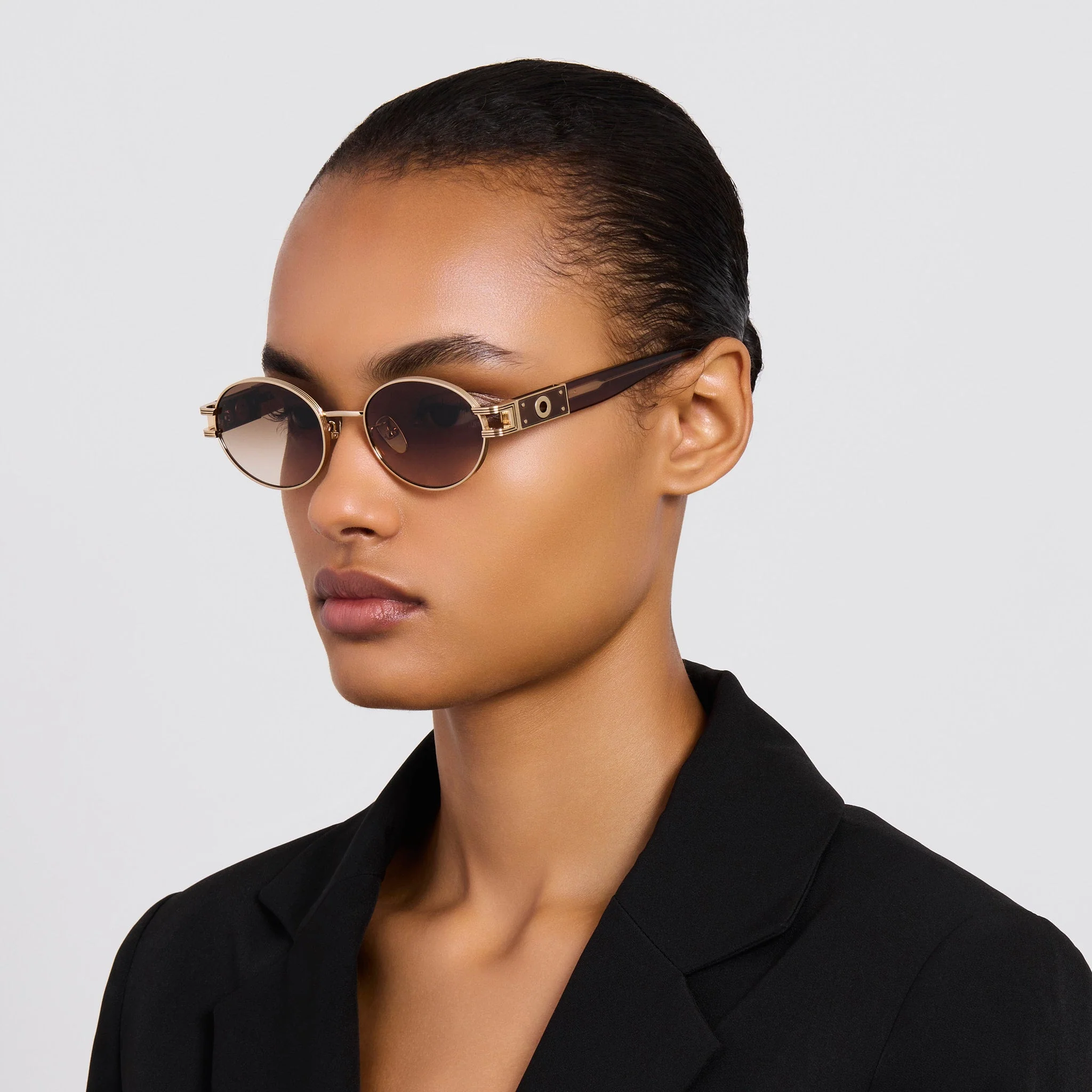 Phoebe Sunglasses in Matt Champagne and Mocha - Image 3