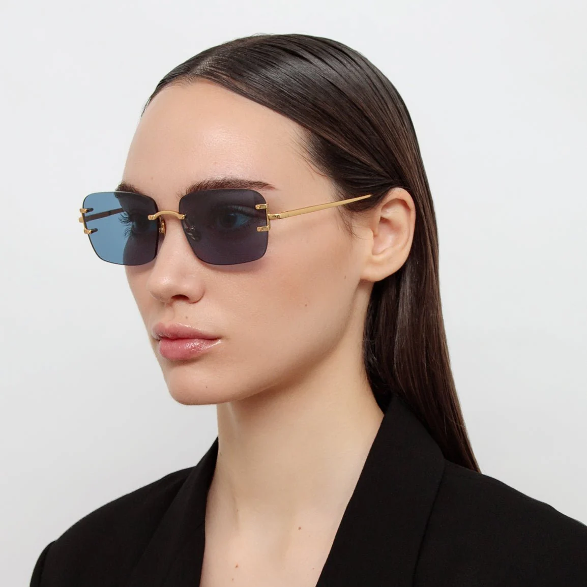 Sasha Square Sunglasses in 22K Gold and Aqua - Image 3