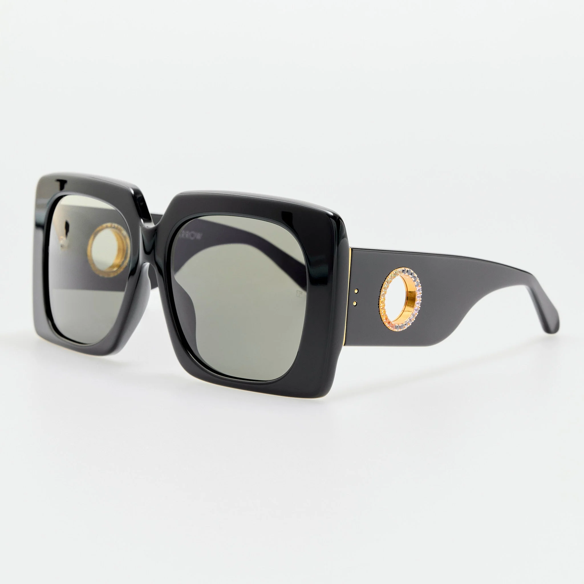 Sierra Sunglasses in Black with Rainbow Sapphires and 22K Gold - Image 2
