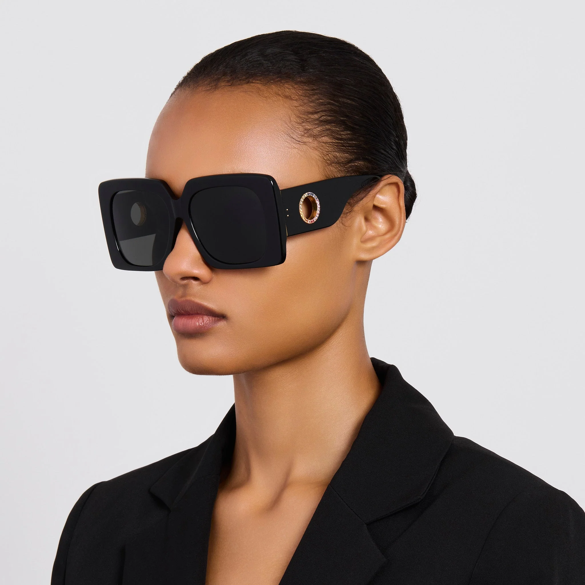 Sierra Sunglasses in Black with Rainbow Sapphires and 22K Gold - Image 3