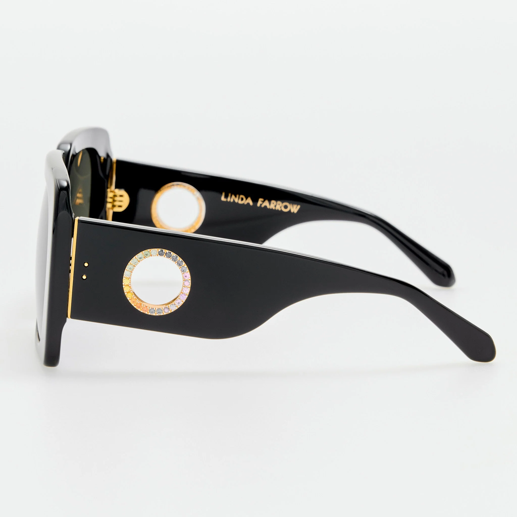 Sierra Sunglasses in Black with Rainbow Sapphires and 22K Gold - Image 5