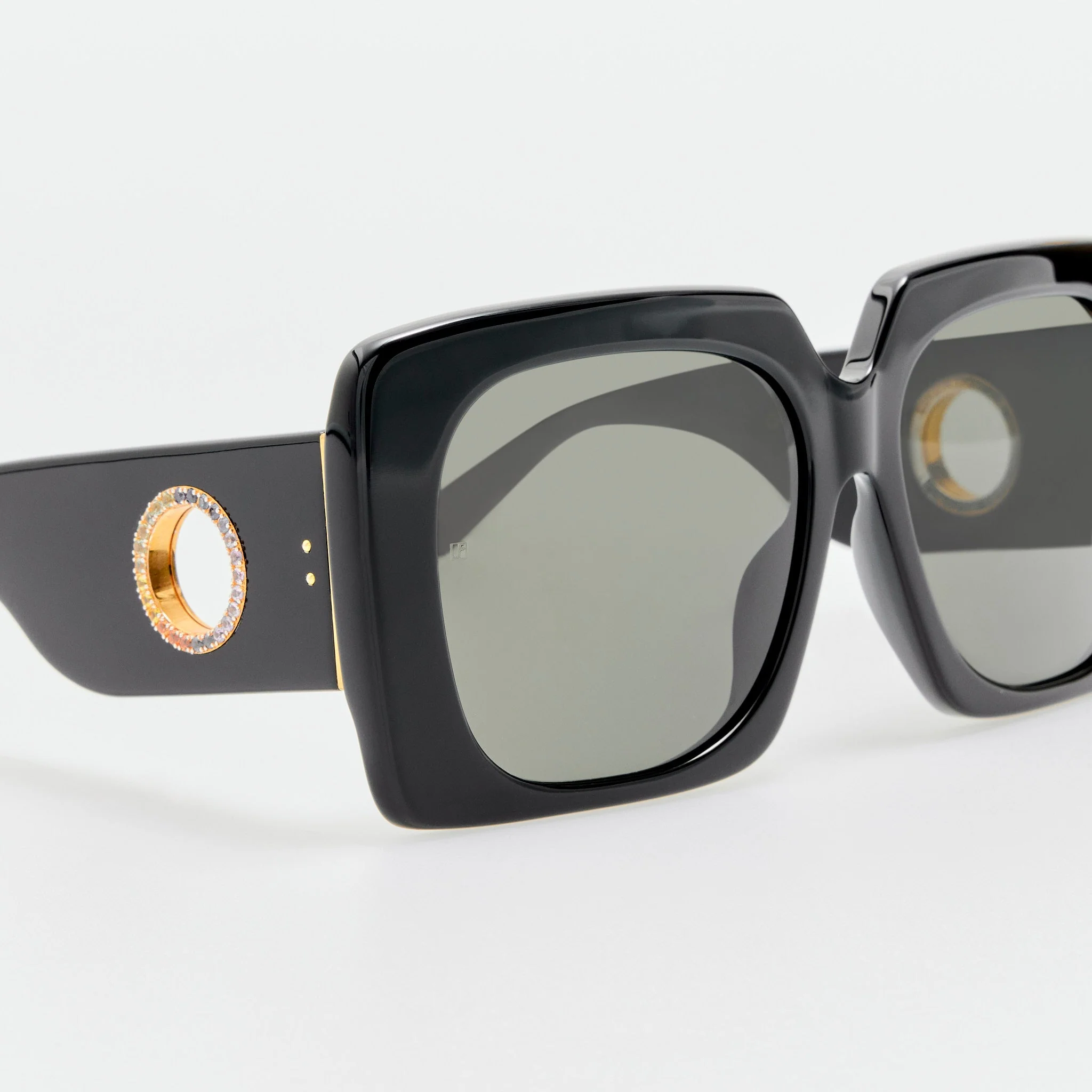Sierra Sunglasses in Black with Rainbow Sapphires and 22K Gold - Image 6