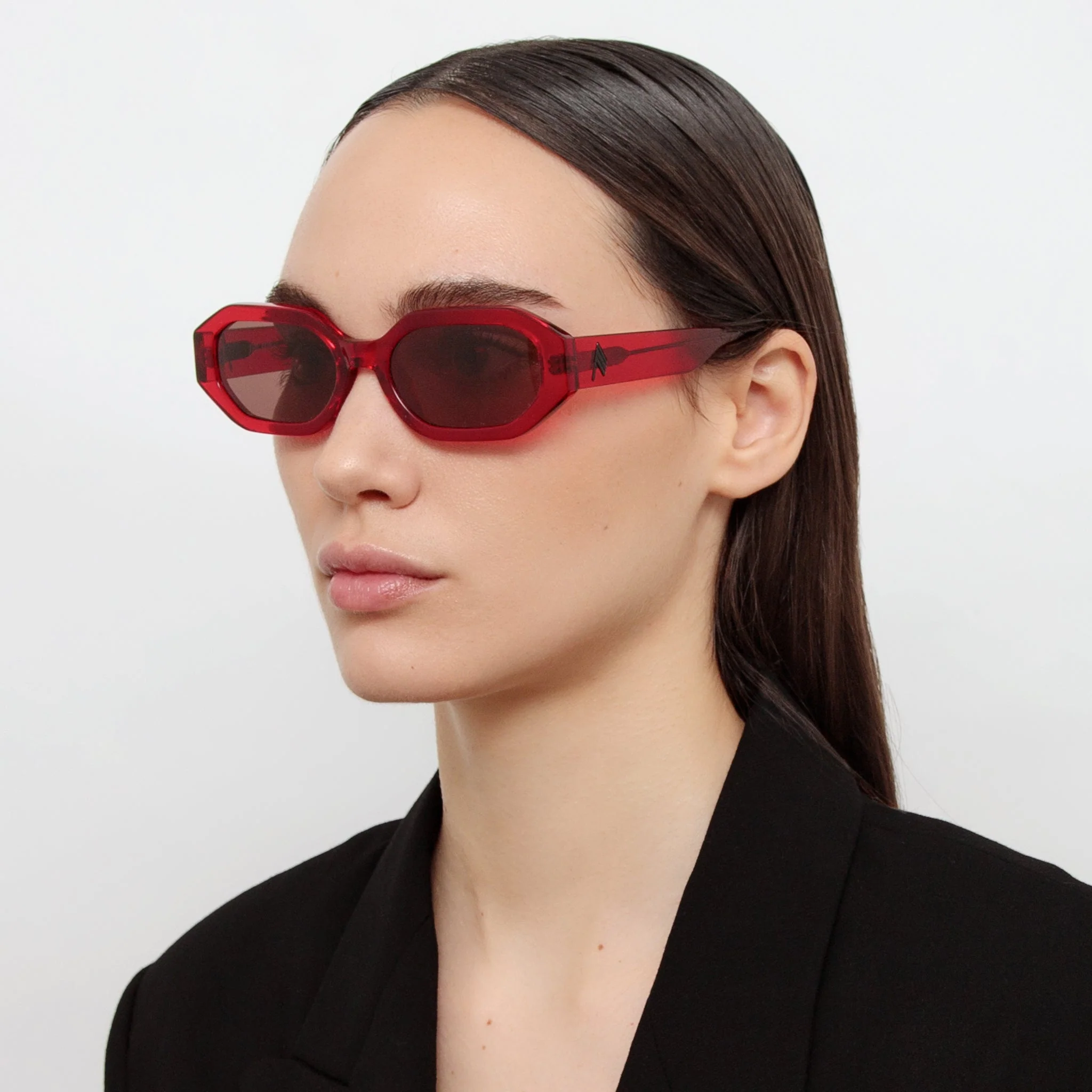 Irene Angular Sunglasses in Red and Brown - Image 3