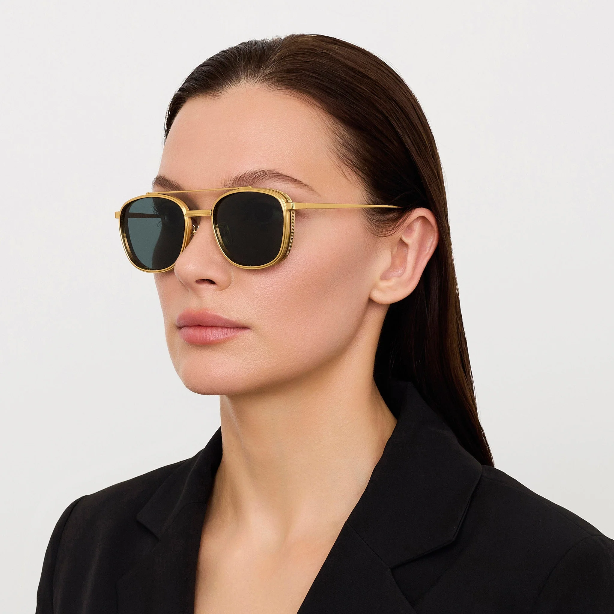 Varo Sunglasses in 22K White Gold and Green - Image 4